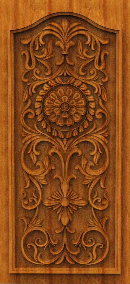 3D DOOR - OAK-86 Classic Floral Scrollwork Carved Wood Panel